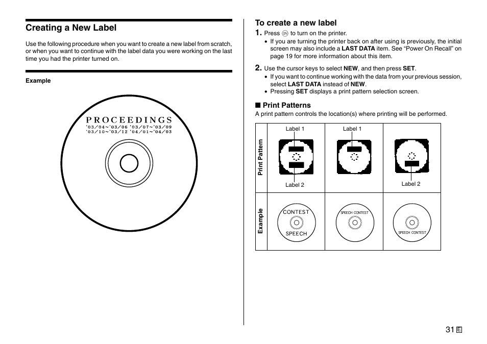 Creating a new label | Casio Printer CW-75 User Manual | Page 33 / 70