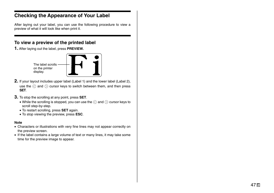 Checking the appearance of your label | Casio Printer CW-75 User Manual | Page 49 / 70
