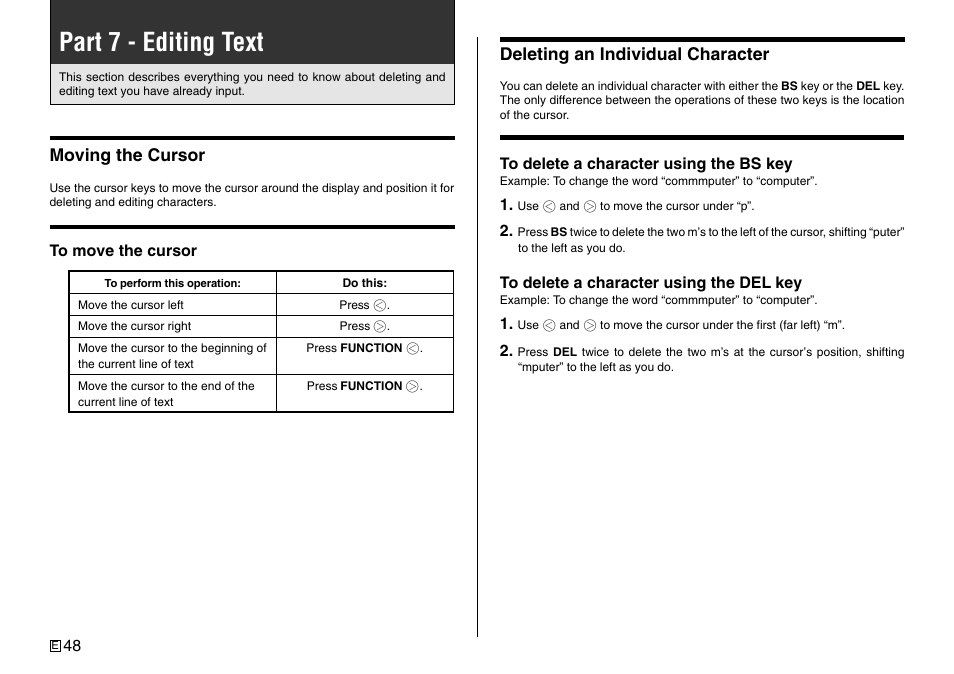 Part 7 - editing text | Casio Printer CW-75 User Manual | Page 50 / 70