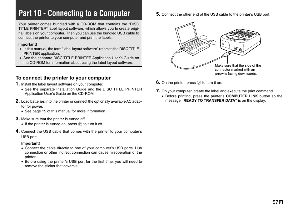 Part 10 - connecting to a computer | Casio Printer CW-75 User Manual | Page 59 / 70