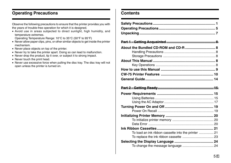 Casio Printer CW-75 User Manual | Page 7 / 70