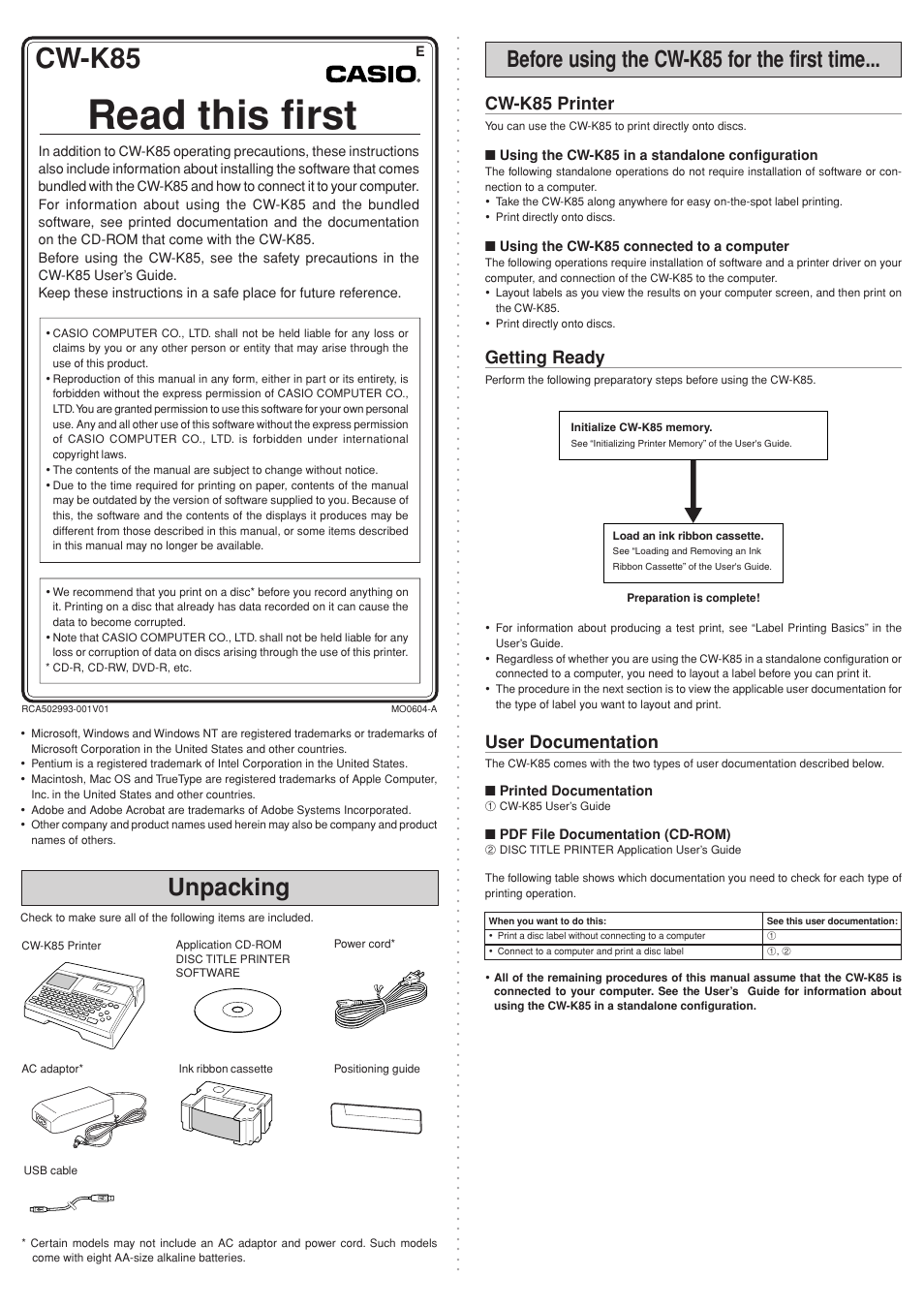 Casio CW-K85 User Manual | 4 pages