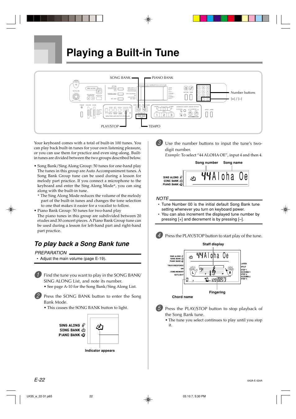 Playing a built-in tune | Casio LK-56 User Manual | Page 24 / 83