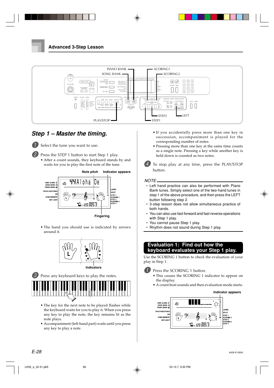 Step 1 – master the timing | Casio LK-56 User Manual | Page 30 / 83