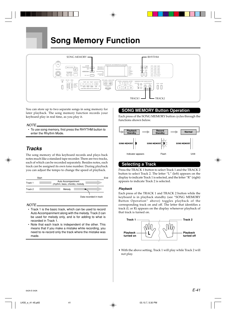 Tracks, Selecting a track, E-41 | Casio LK-56 User Manual | Page 43 / 83