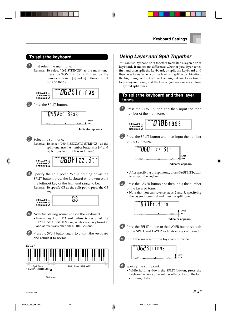 S t r i, A c o . b s a s, F r . ho n r | Casio LK-56 User Manual | Page 49 / 83