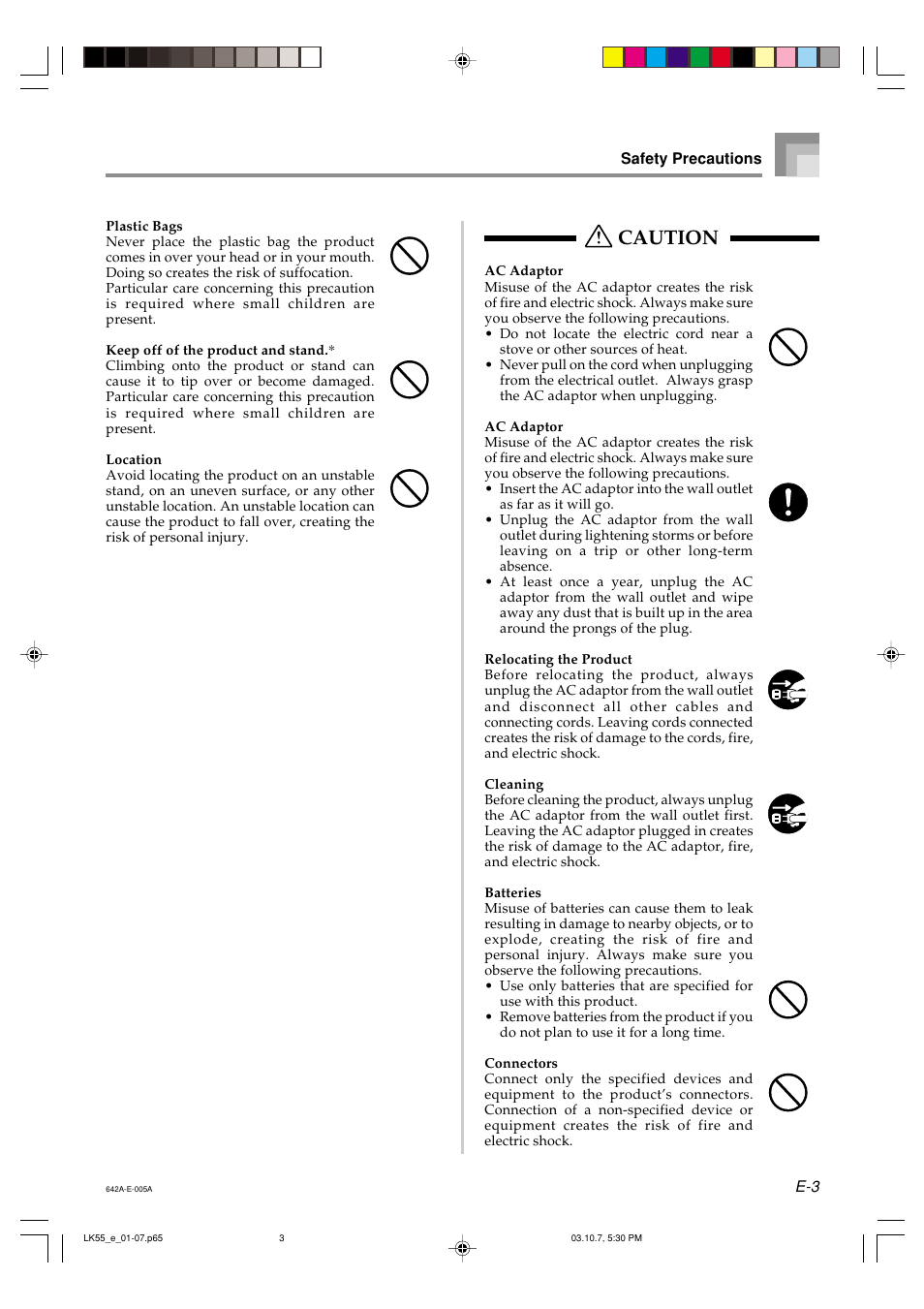 Caution | Casio LK-56 User Manual | Page 5 / 83