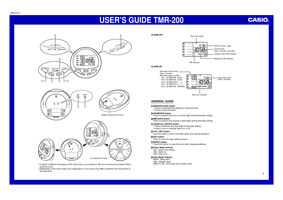 Casio TMR-200 User Manual | 2 pages