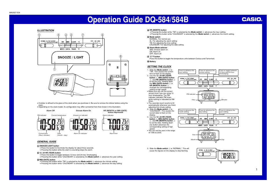 Casio DQ-584B User Manual | 2 pages
