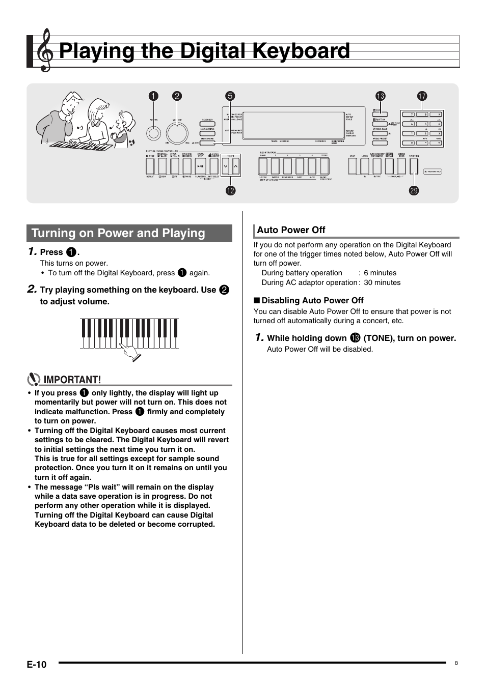 Playing the digital keyboard, Turning on power and playing | Casio WK220 User Manual | Page 12 / 77