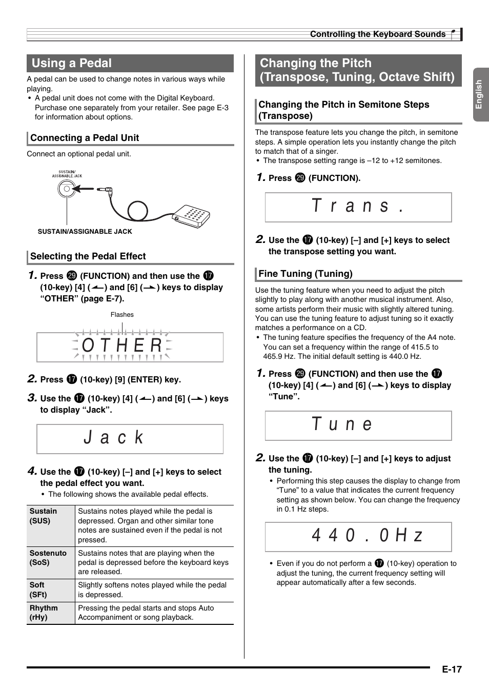 J a c k, Using a pedal | Casio WK220 User Manual | Page 19 / 77