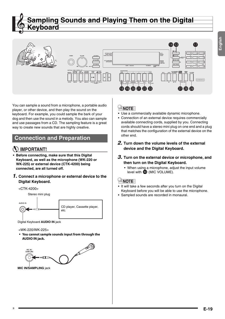 Connection and preparation | Casio WK220 User Manual | Page 21 / 77