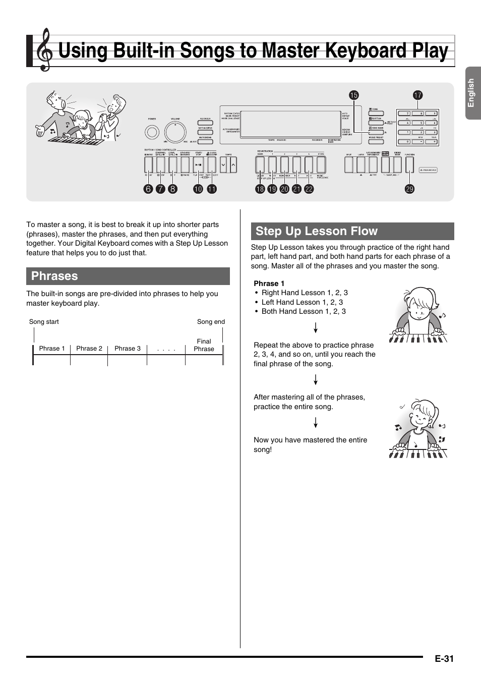 Using built-in songs to master keyboard play | Casio WK220 User Manual | Page 33 / 77
