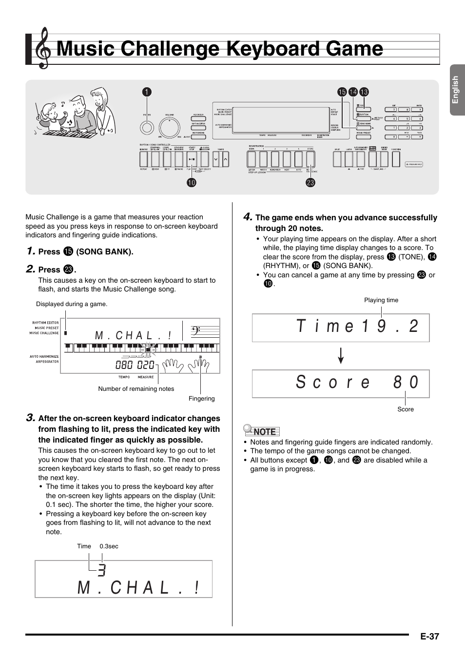 Music challenge keyboard game, M . c h a l, 1bo bobn bn cn cn bk bk bp bp | Casio WK220 User Manual | Page 39 / 77