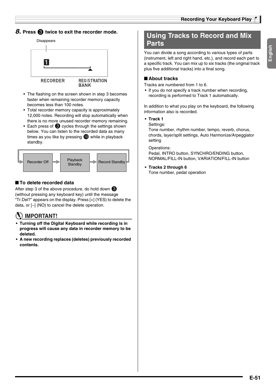 Using tracks to record and mix parts | Casio WK220 User Manual | Page 53 / 77