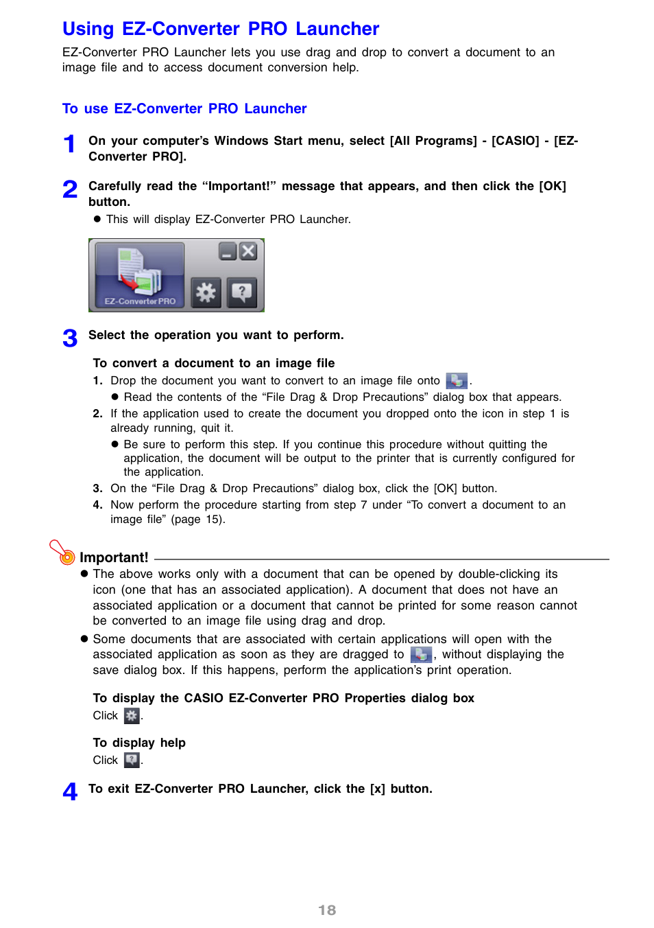 Using ez-converter pro launcher | Casio XJ-S46 User Manual | Page 18 / 61