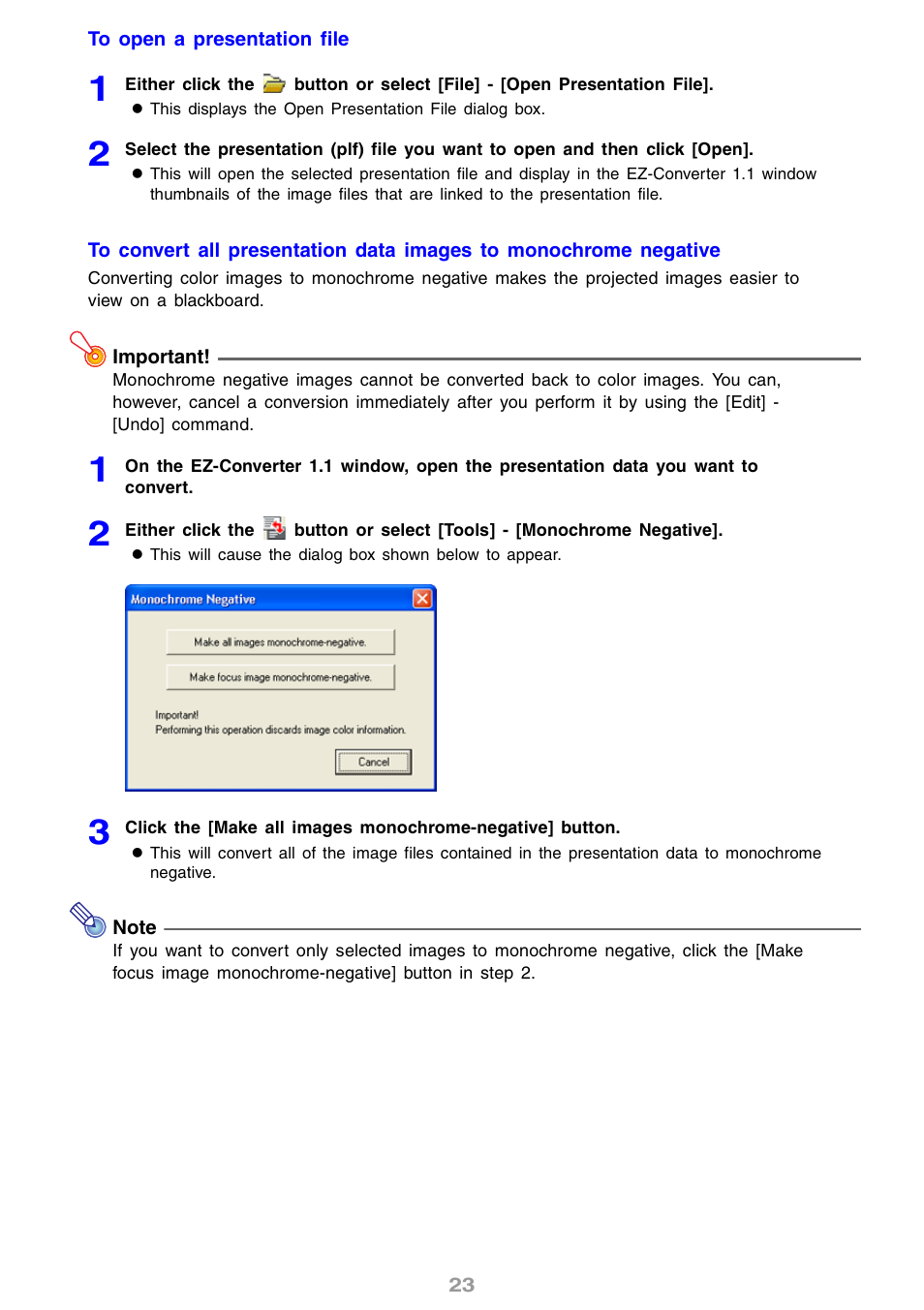 And “to, Open a presentation file | Casio XJ-S46 User Manual | Page 23 / 61