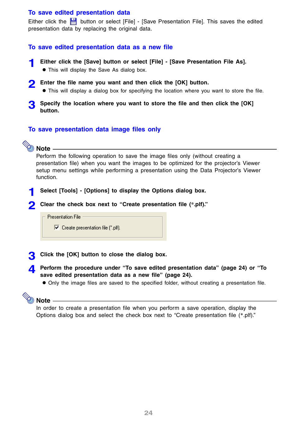 See “to save presentation data image files only | Casio XJ-S46 User Manual | Page 24 / 61