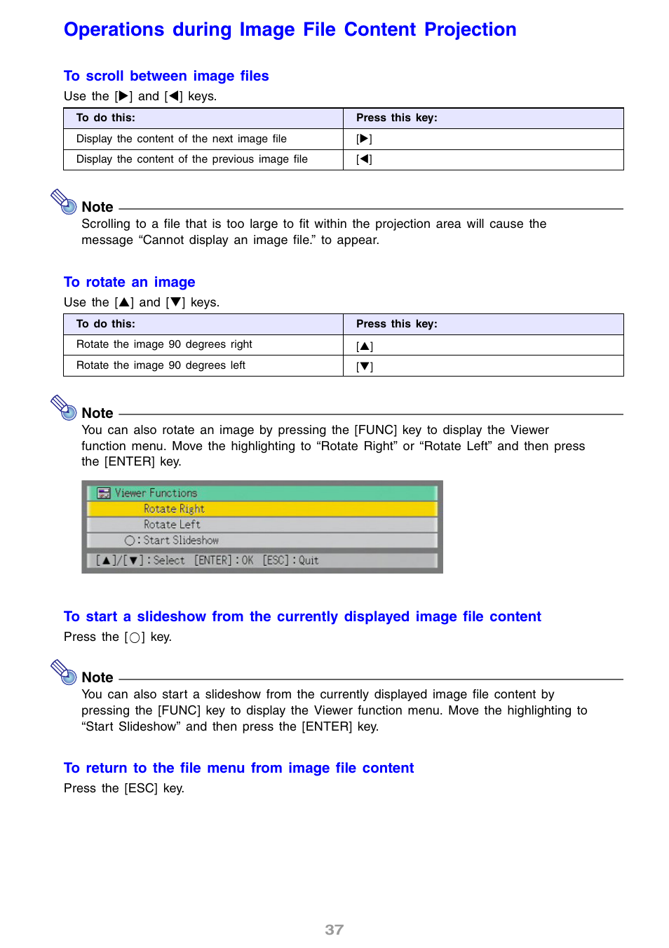 Operations during image file content projection | Casio XJ-S46 User Manual | Page 37 / 61