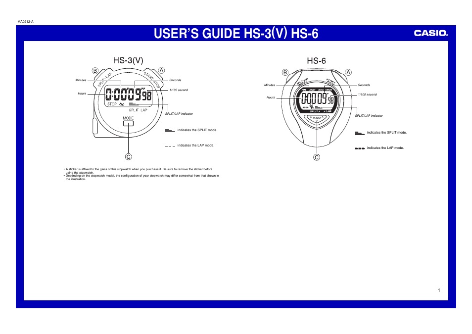 Casio HS-6 User Manual | 2 pages