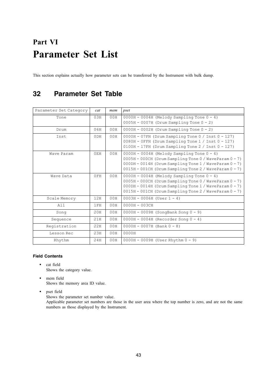 Parameter set list, Part vi, 32 parameter set table | Casio LK-270 User Manual | Page 43 / 46