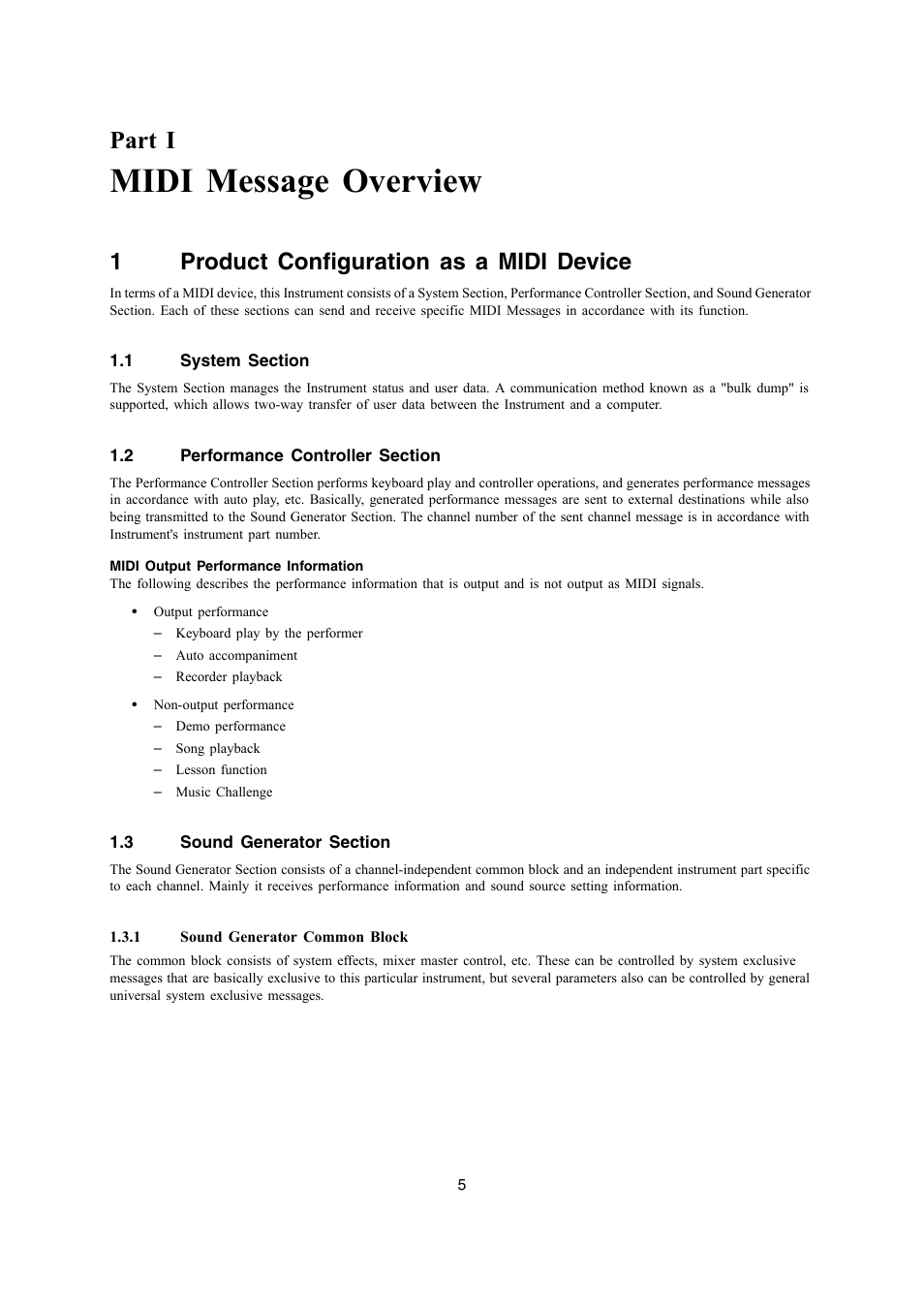 Midi message overview, Part i, 1product configuration as a midi device | Casio LK-270 User Manual | Page 5 / 46