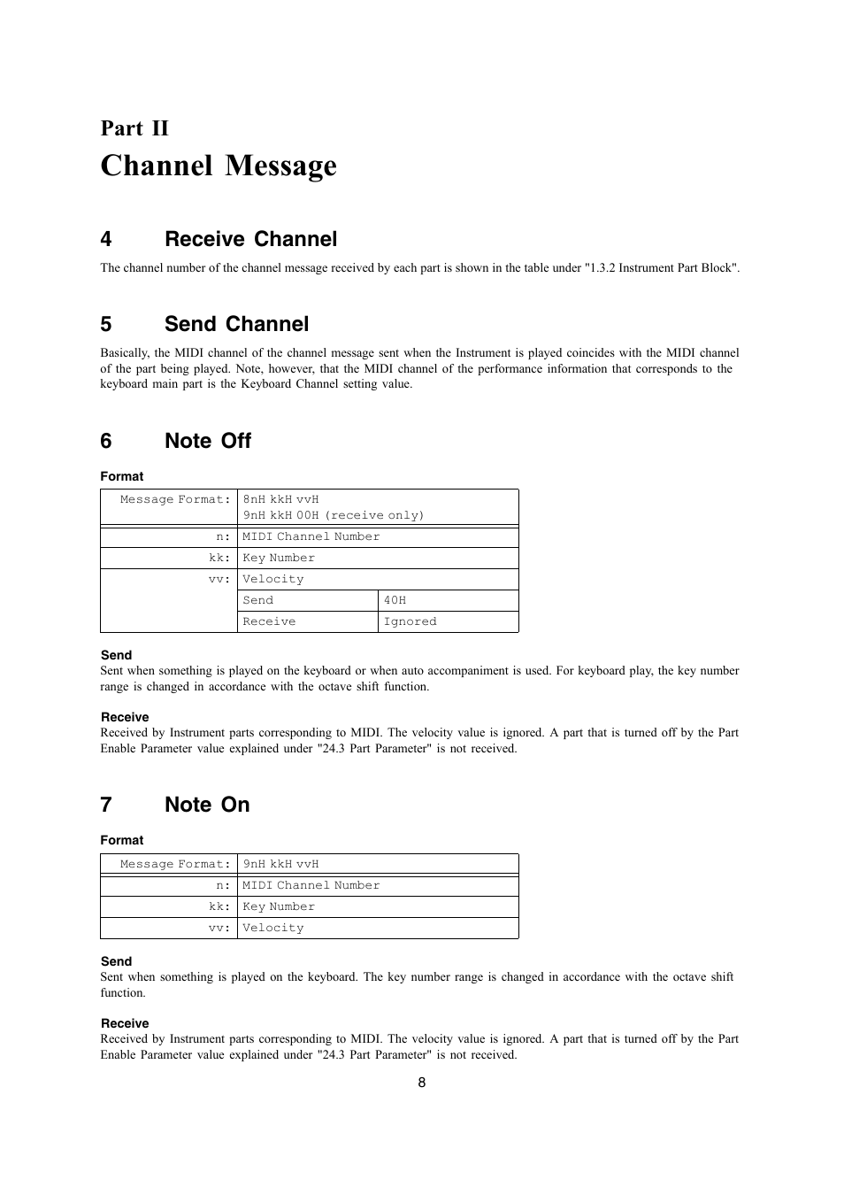 Channel message, Part ii, 4receive channel | 5send channel | Casio LK-270 User Manual | Page 8 / 46