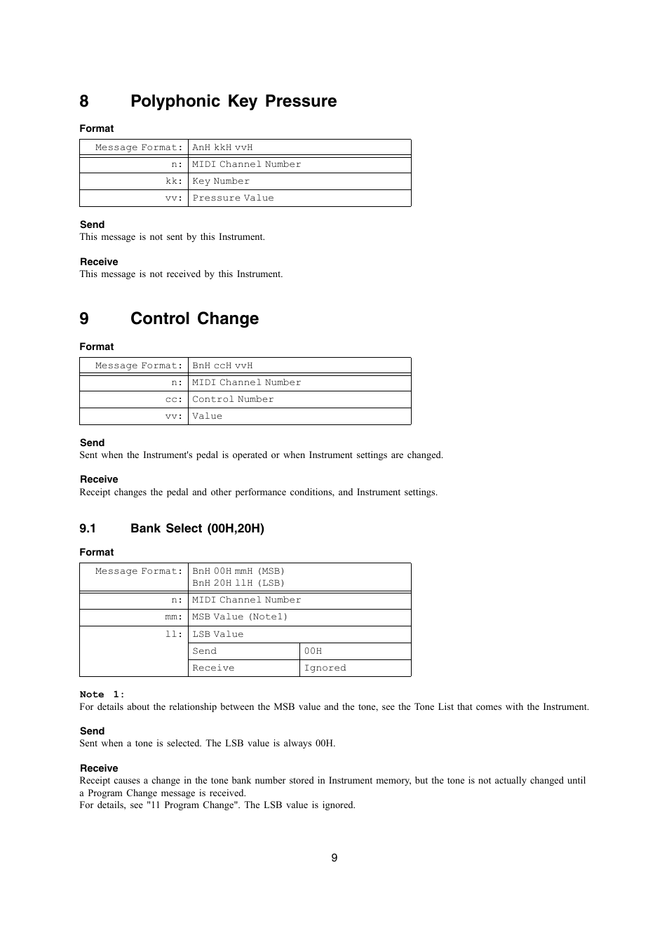 8polyphonic key pressure, 9control change | Casio LK-270 User Manual | Page 9 / 46