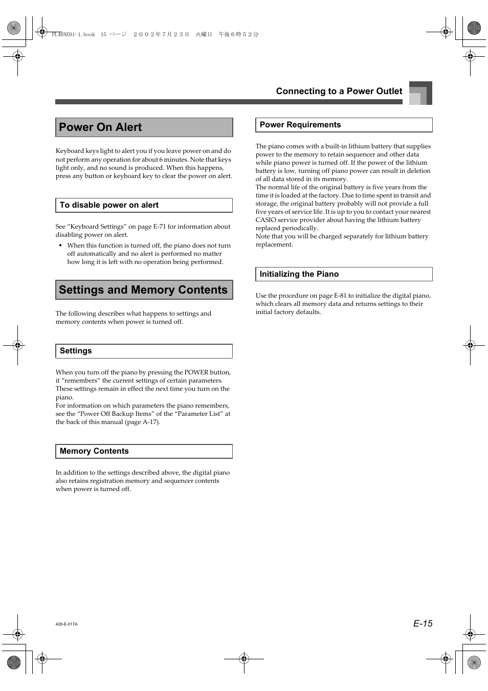 Power on alert | Casio PL-40R User Manual | Page 17 / 34