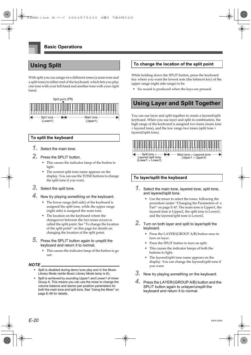 Using split, Using layer and split together | Casio PL-40R User Manual | Page 22 / 34