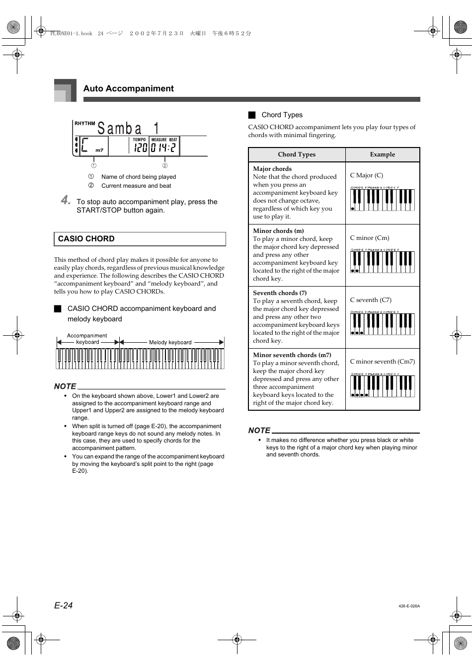 Auto accompaniment e-24 | Casio PL-40R User Manual | Page 26 / 34