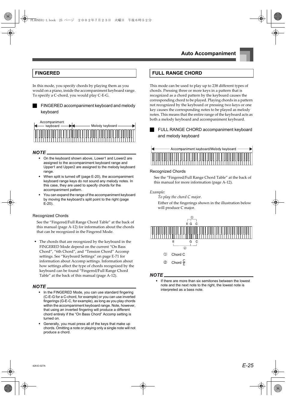 E-25 auto accompaniment | Casio PL-40R User Manual | Page 27 / 34