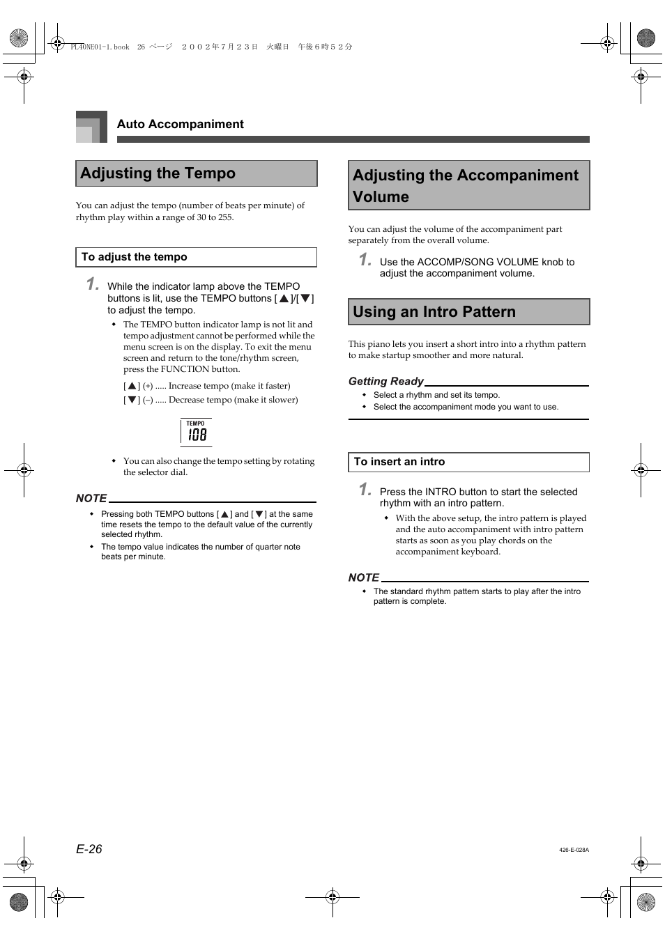 Adjusting the tempo | Casio PL-40R User Manual | Page 28 / 34