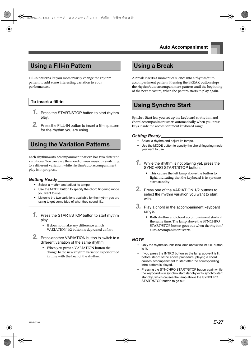Using a fill-in pattern | Casio PL-40R User Manual | Page 29 / 34