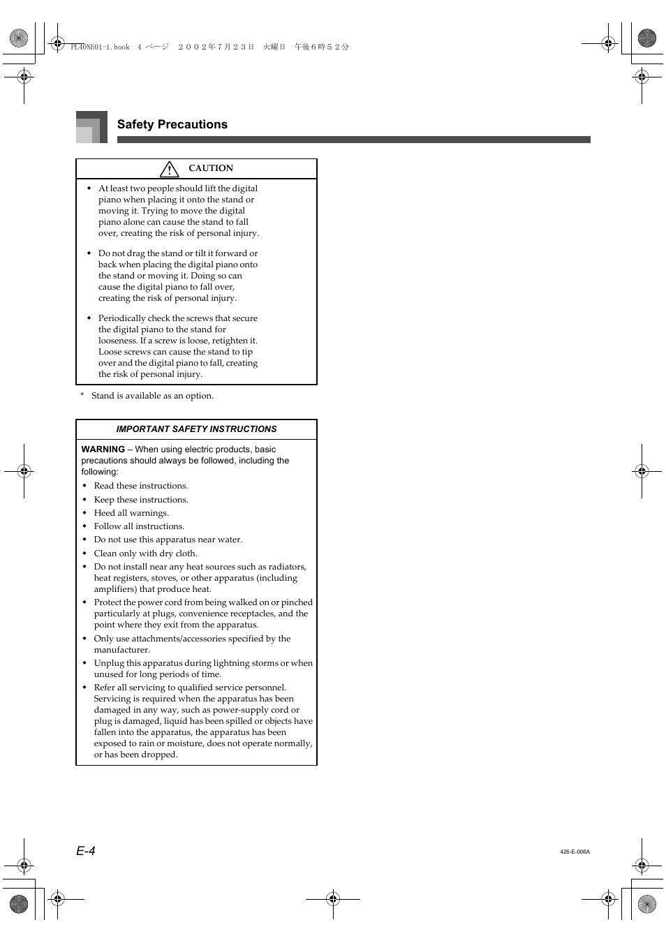 Safety precautions e-4 | Casio PL-40R User Manual | Page 6 / 34