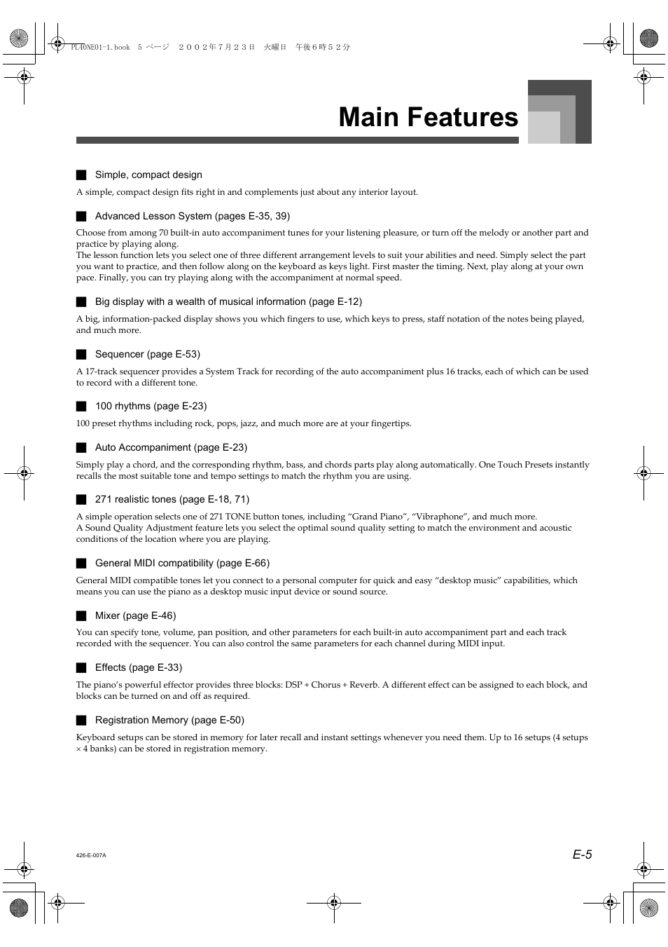 Main features | Casio PL-40R User Manual | Page 7 / 34