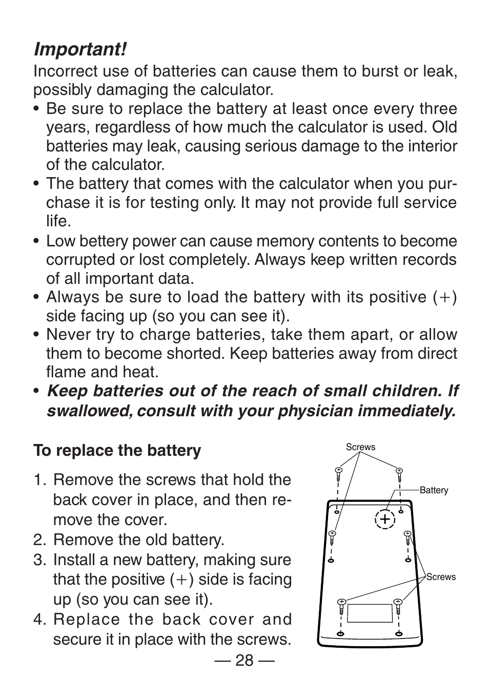 Important | Casio FX-260SOLAR User Manual | Page 30 / 38