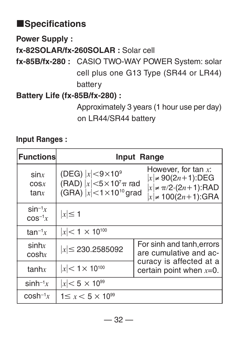 K specifications | Casio FX-260SOLAR User Manual | Page 34 / 38