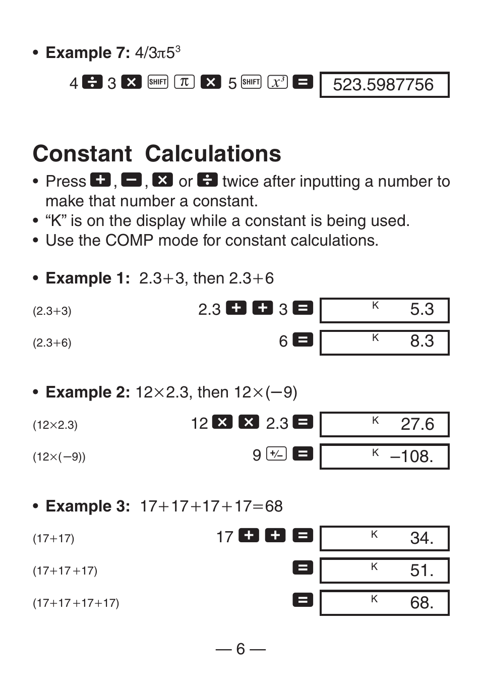 Constant calculations | Casio FX-260SOLAR User Manual | Page 8 / 38