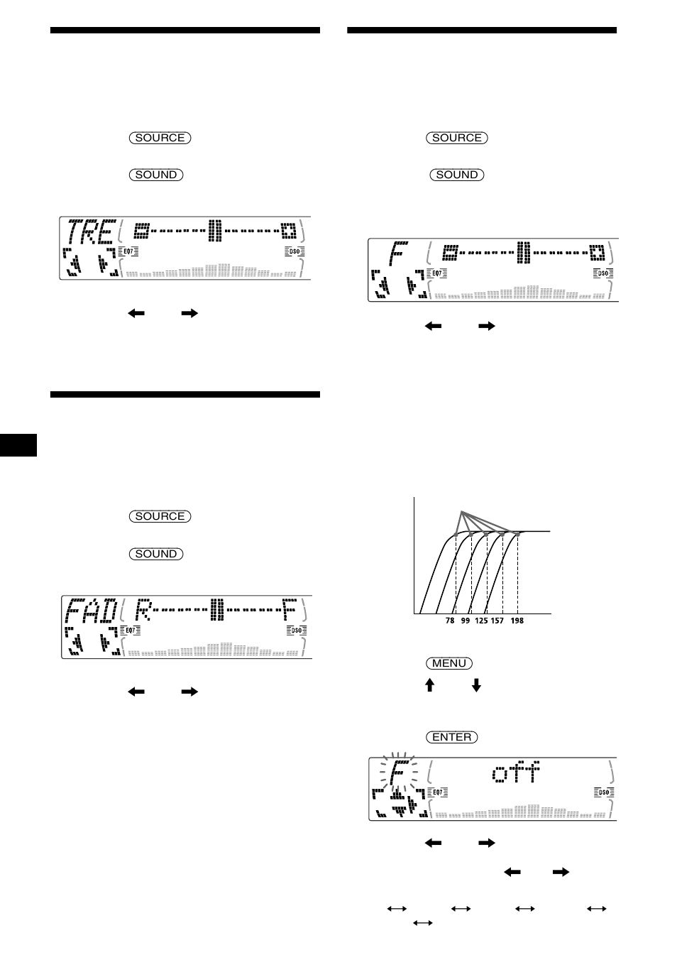 Justera diskant (endast cdx- m670, mdx-m690), Justera balans (fad) (endast cdx-m670, mdx-m690), Justera diskant | Endast cdx-m670, mdx-m690), Justera balans (fad), Justera volym för främre och bakre högtalare, Endast cdx-m770) | Sony MDX-M690  RU User Manual | Page 110 / 254