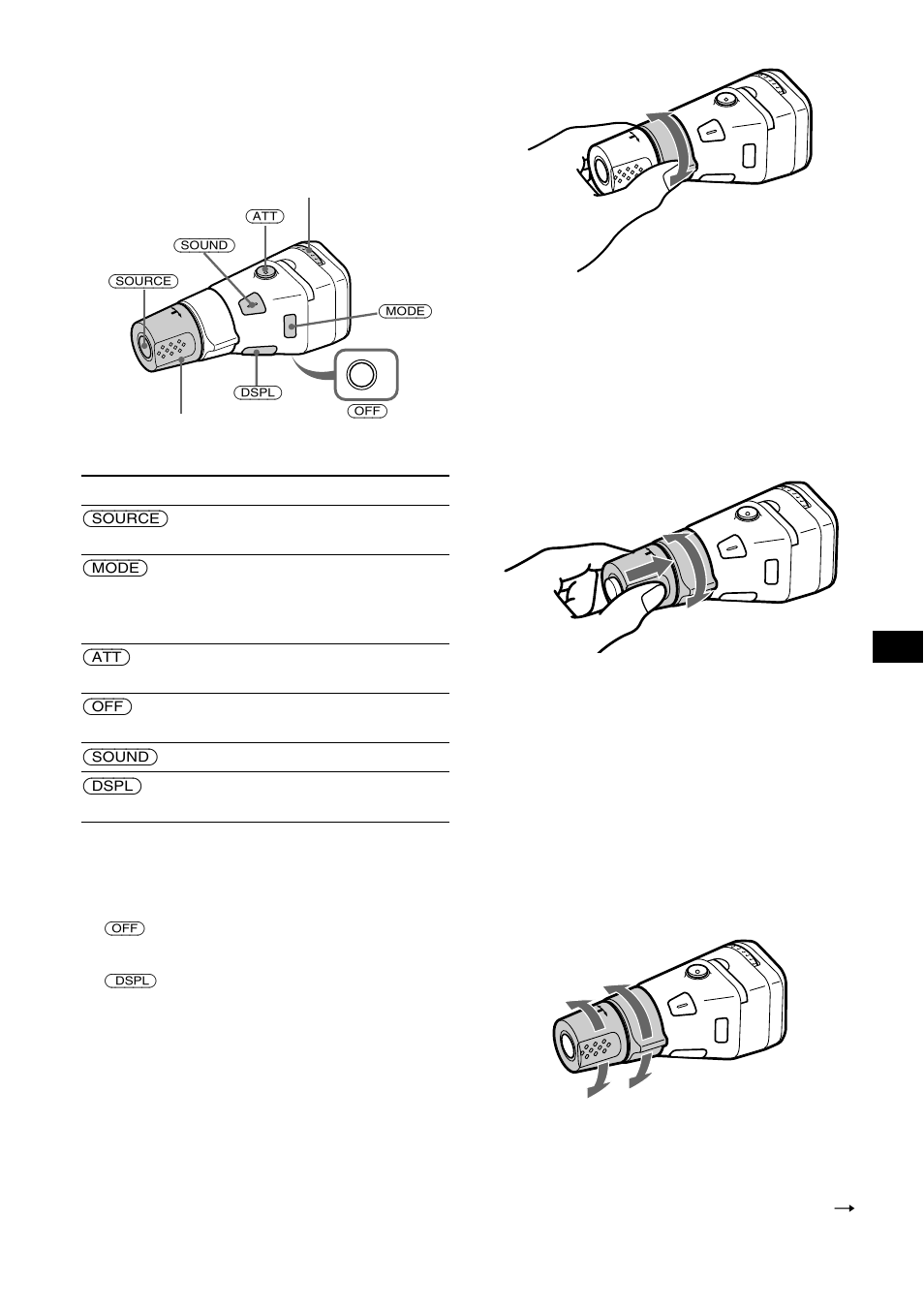 Se carregar nos botões, Rodando o botão, Carregando e rodando o botão | Alterar a direcção de funcionamento | Sony MDX-M690  RU User Manual | Page 153 / 254