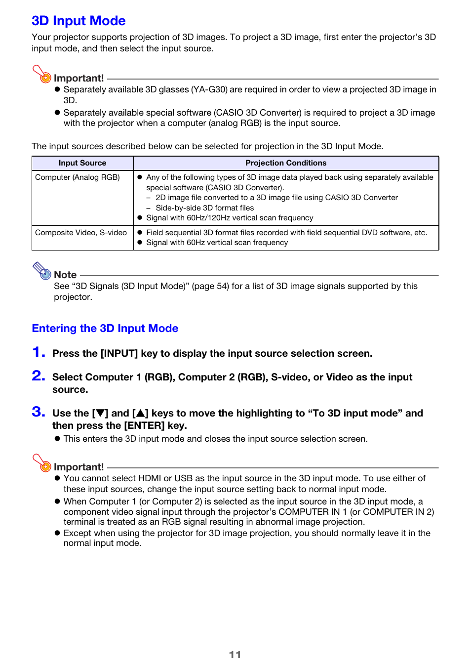 3d input mode | Casio XJ-H1650  EN User Manual | Page 11 / 64