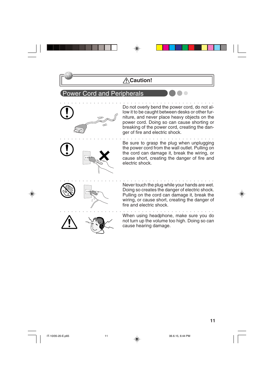 Power cord and peripherals, Caution | Casio Stylus User Manual | Page 11 / 126