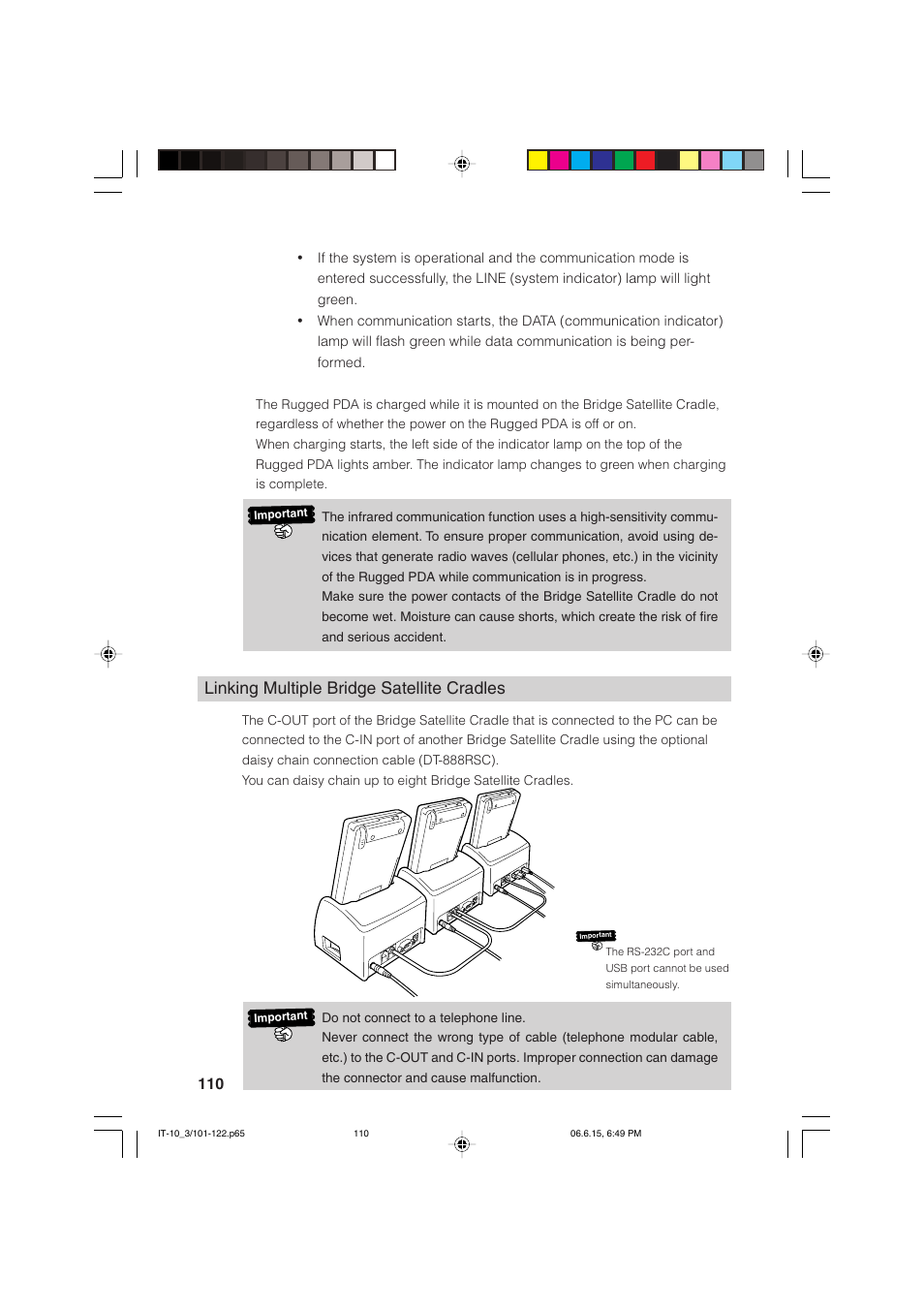 Linking multiple bridge satellite cradles | Casio Stylus User Manual | Page 110 / 126