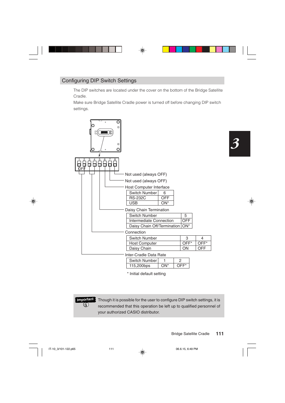Configuring dip switch settings | Casio Stylus User Manual | Page 111 / 126