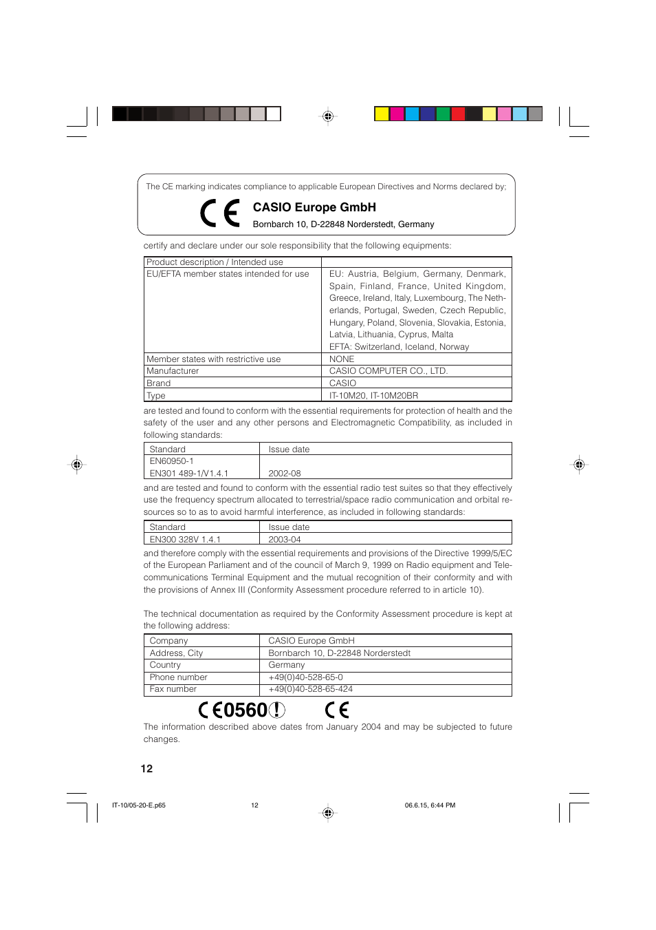 Casio europe gmbh | Casio Stylus User Manual | Page 12 / 126