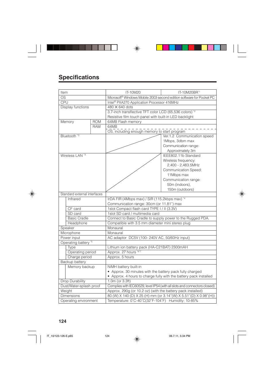 Specifications | Casio Stylus User Manual | Page 124 / 126