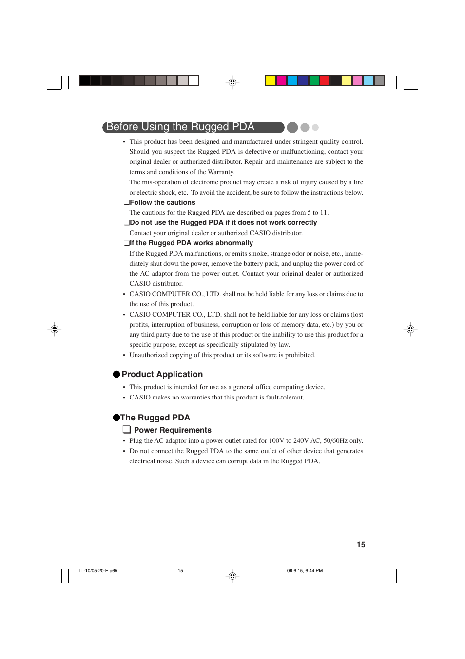 Before using the rugged pda | Casio Stylus User Manual | Page 15 / 126