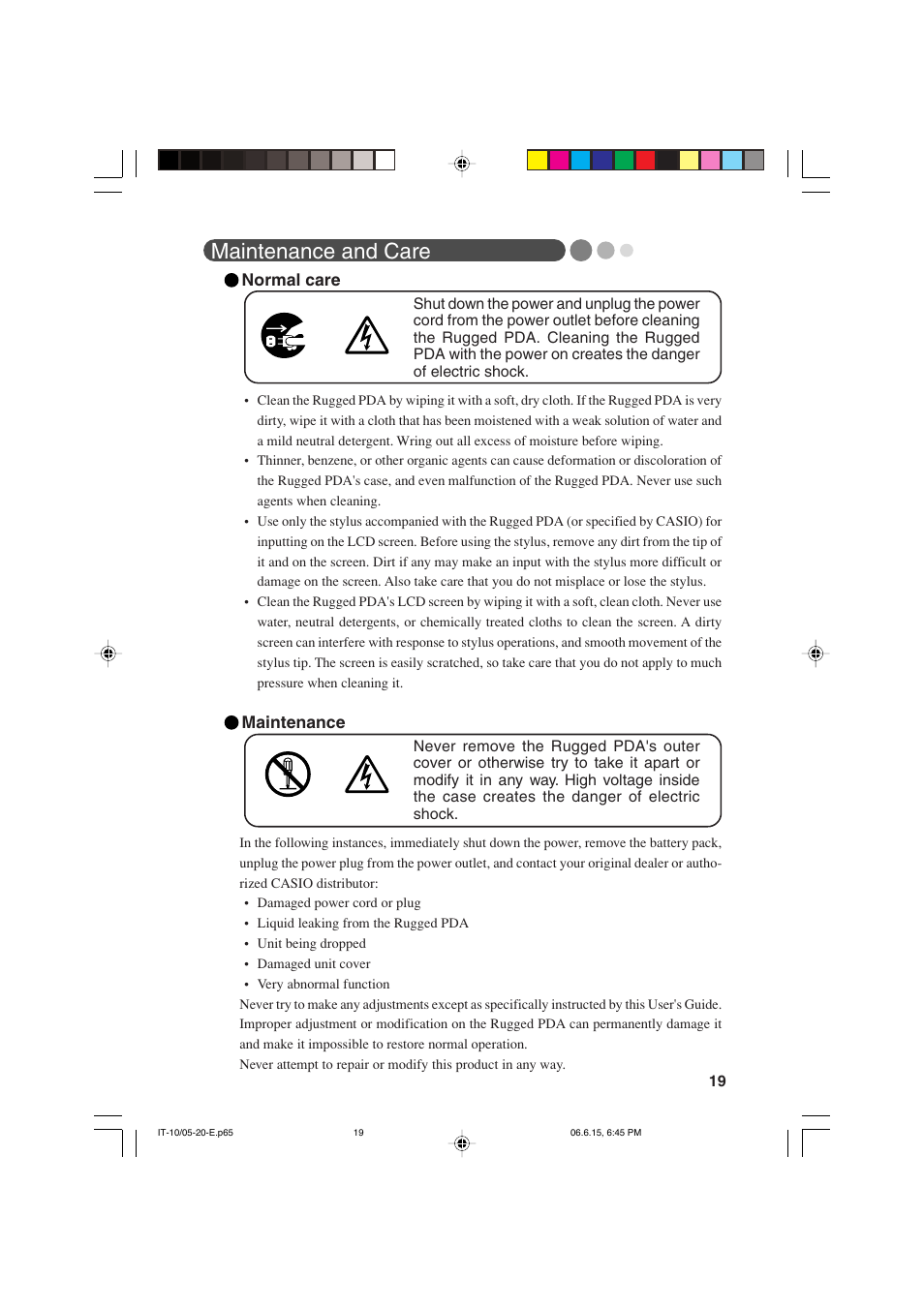 Maintenance and care | Casio Stylus User Manual | Page 19 / 126