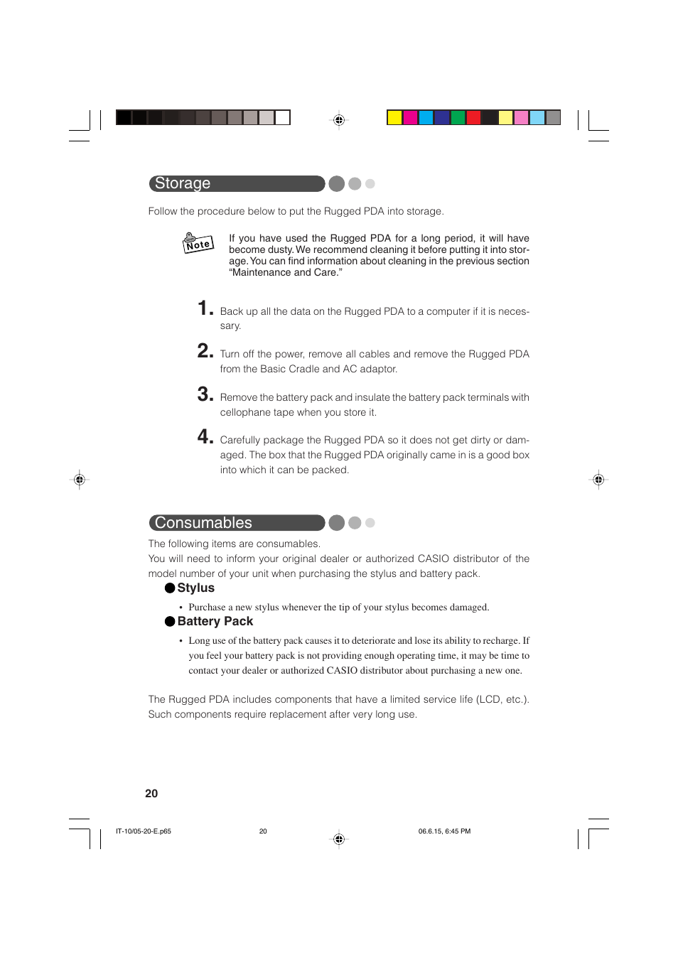 Storage, Consumables | Casio Stylus User Manual | Page 20 / 126